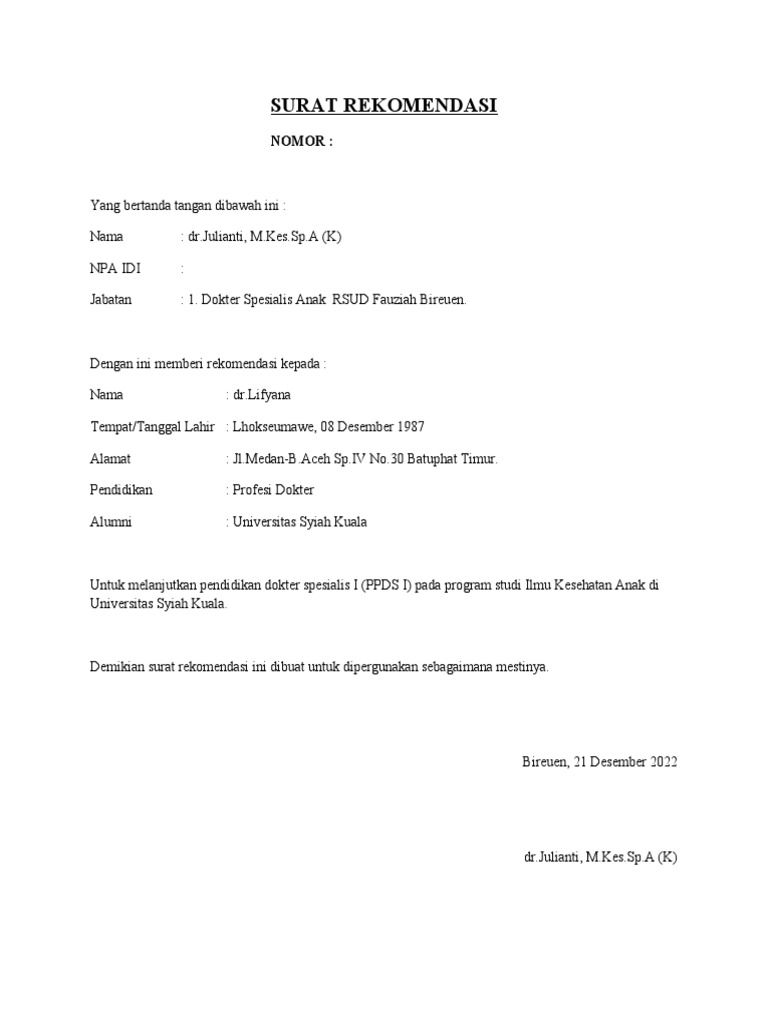 Surat Rekomendasi | PDF