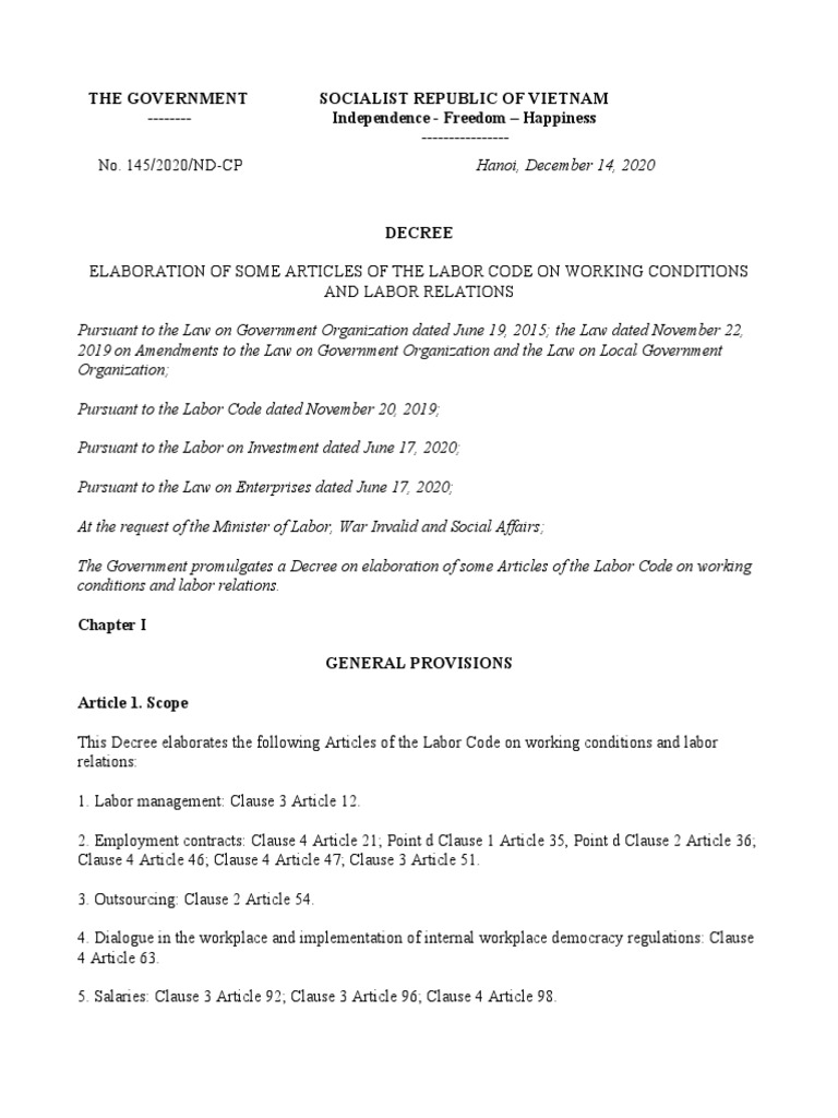 Vietnam Labor Code Decree | PDF | Employment | Labour Law