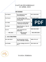 Daftar Pengiriman 10 APril 2023