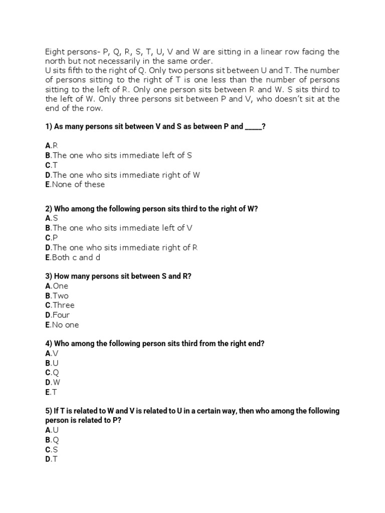 linear seating arrangement | PDF