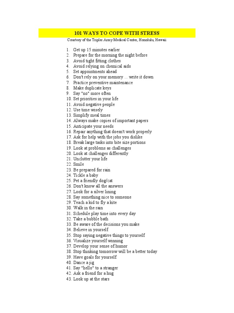 101 Ways To Cope With Stress | PDF