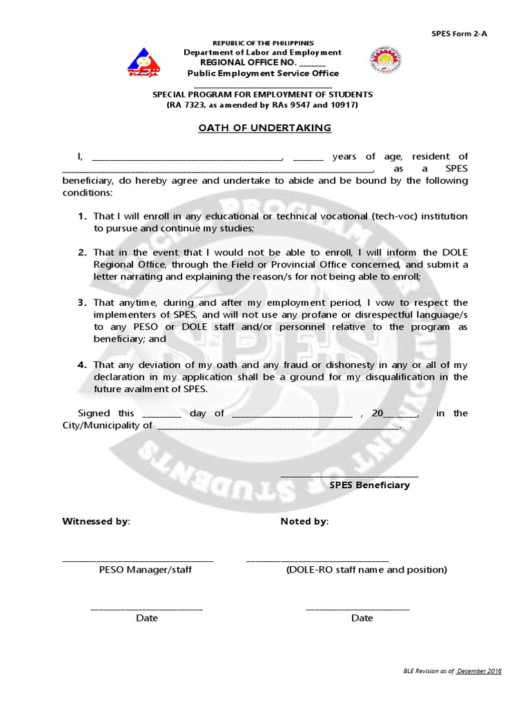 Oath of Undertaking PDF