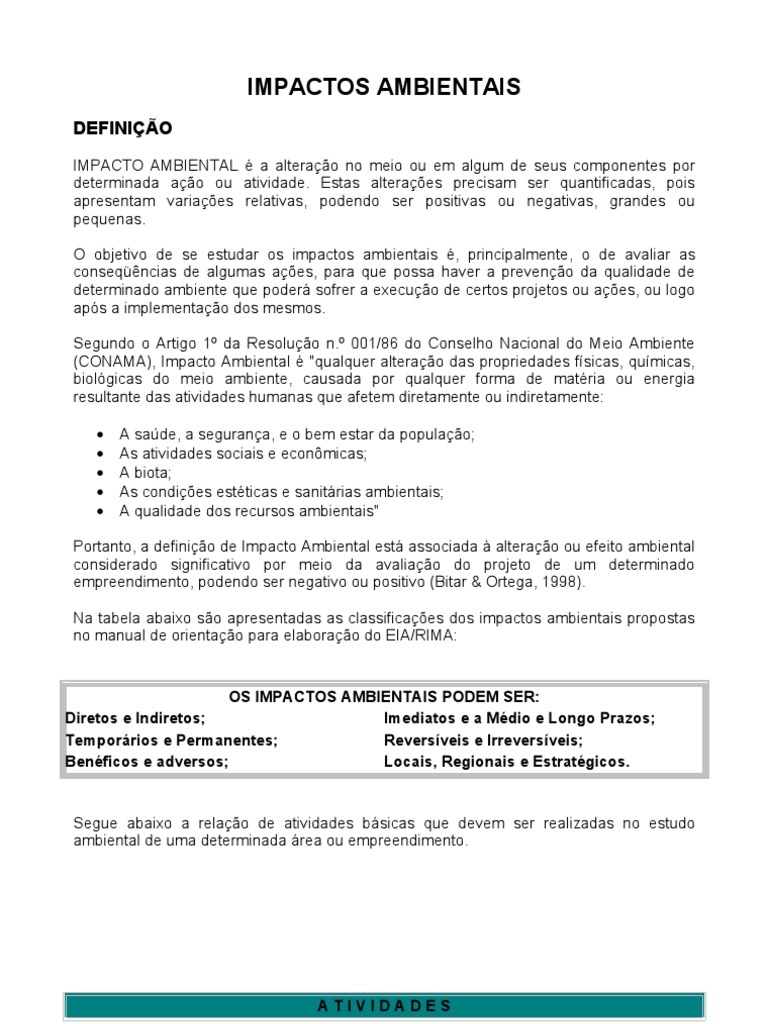 Impactos Ambientais: Definição e Análise | PDF | Ambiente natural ...