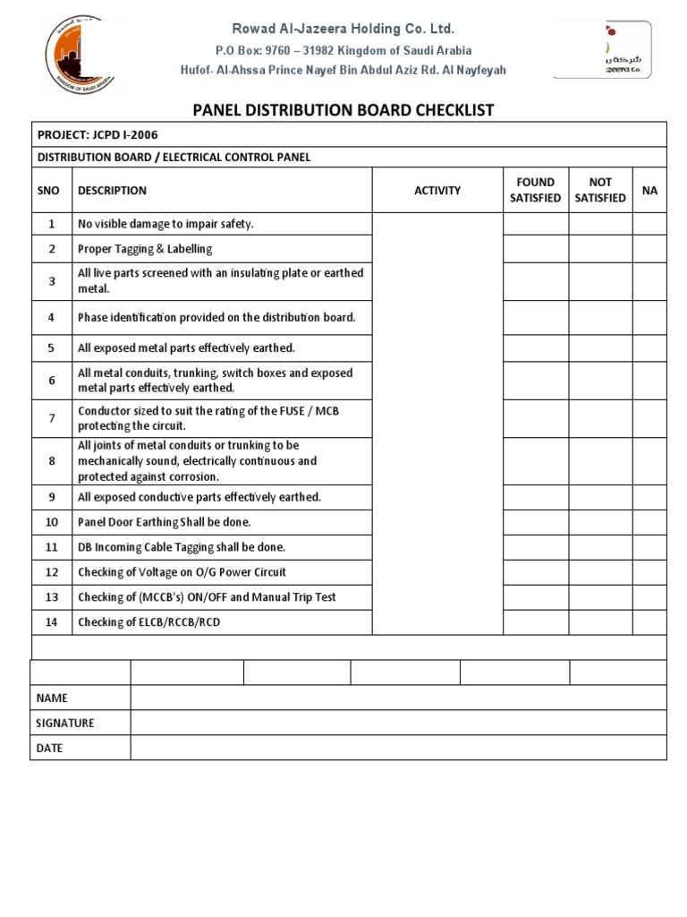 Electrical DB Check List | PDF