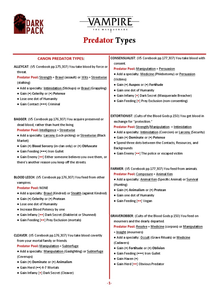 V5 Predator and Coterie Types | PDF