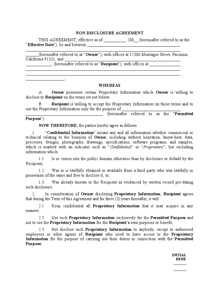 Confidentiality Agreement Template - One Way Info Share ...