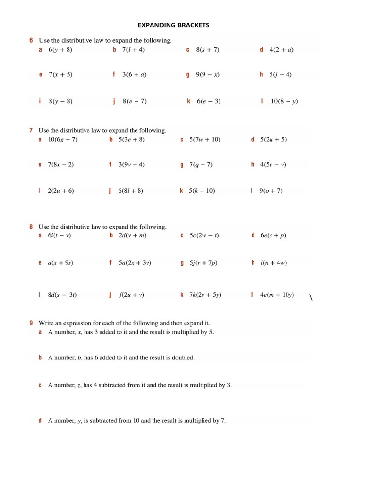 Expanding brackets practice questions - 1 | PDF