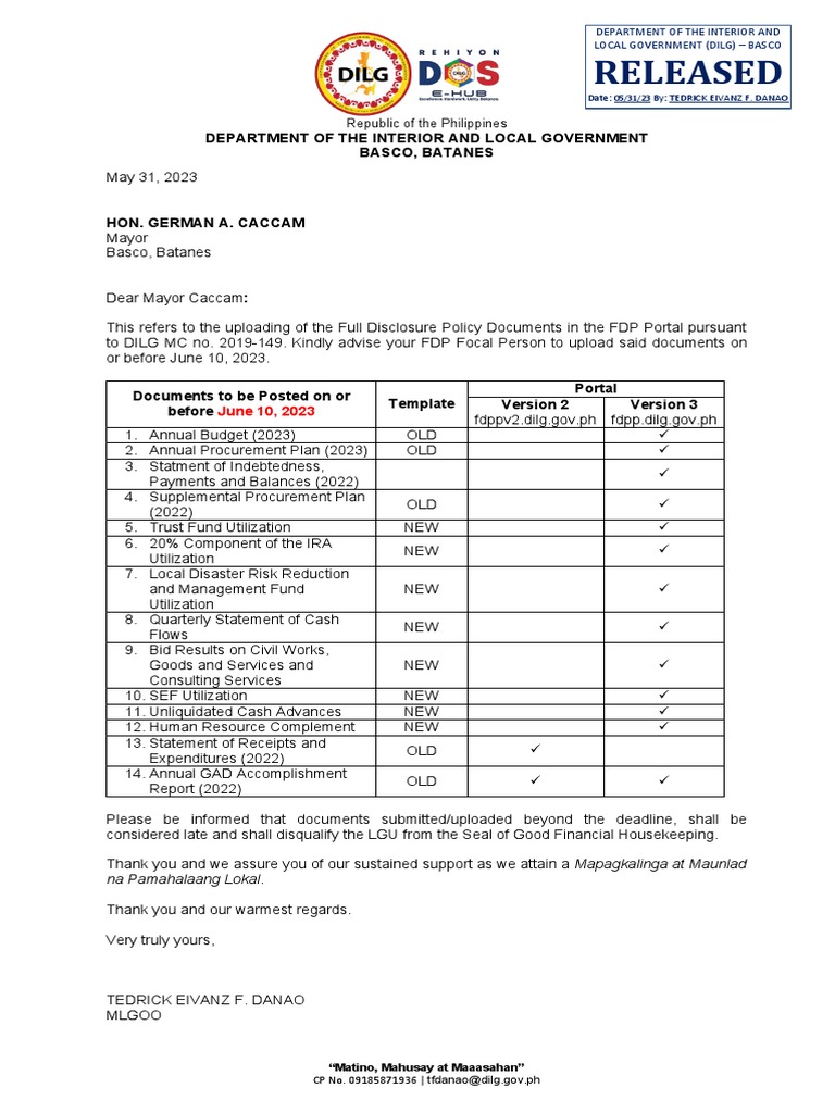 Compliance Deadline for FDP Documents | PDF