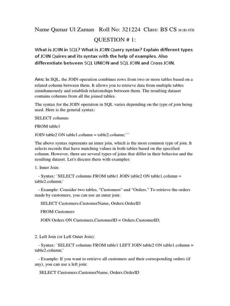 SQL JOIN Types and Customer Report Guide | PDF