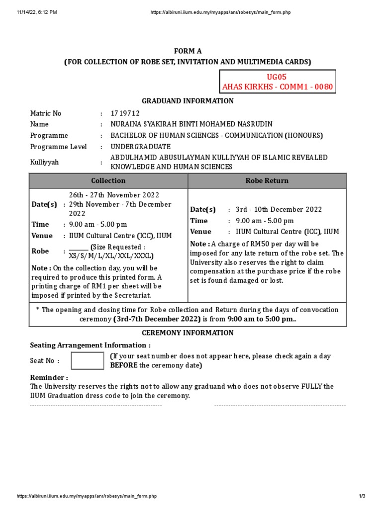 Robe Collection Form | PDF
