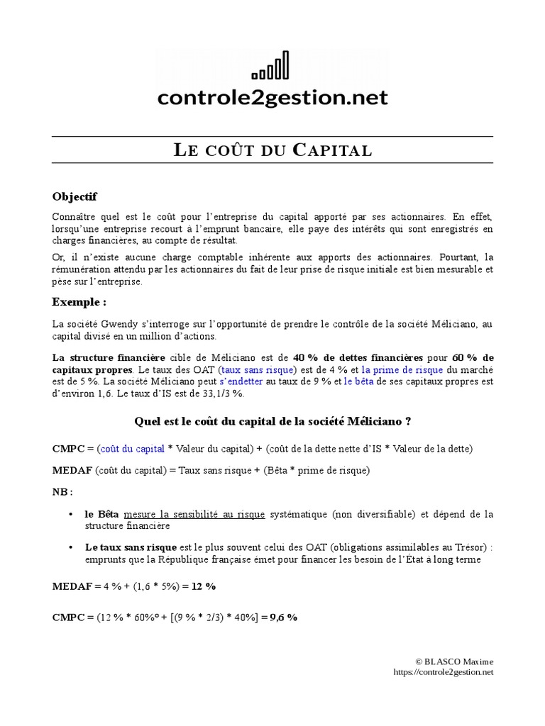 Fiche Le Coût Du Capital PDF
