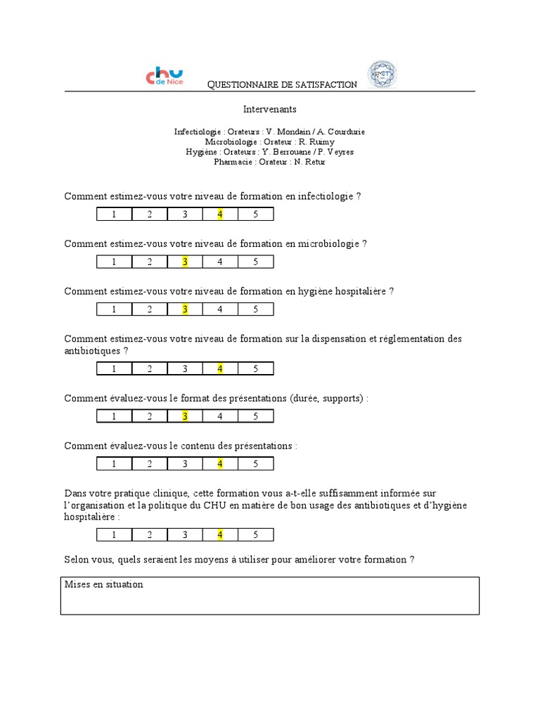 Questionnaire de satisfaction formation bua 2022 pdf