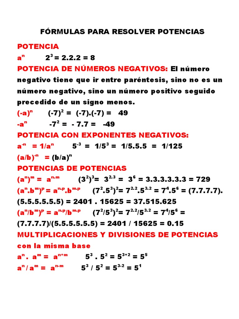 Guía de Potencias Matemáticas | PDF