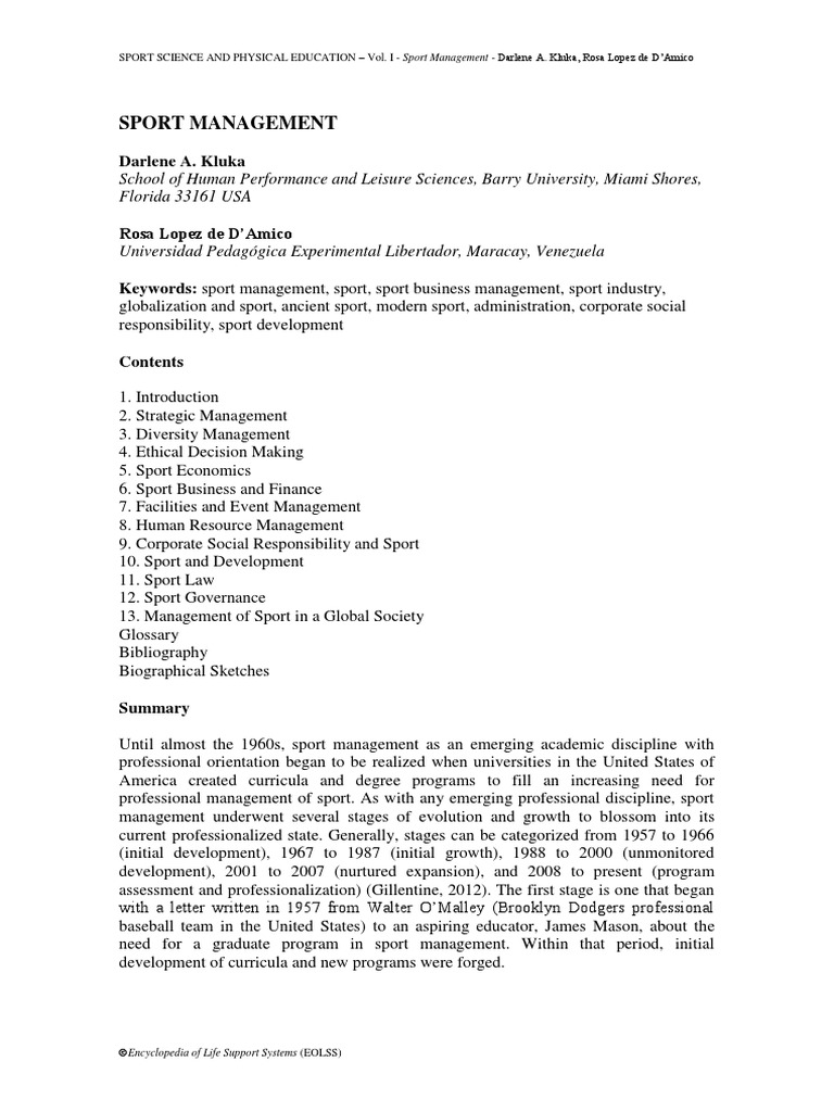 Sport Managment | PDF
