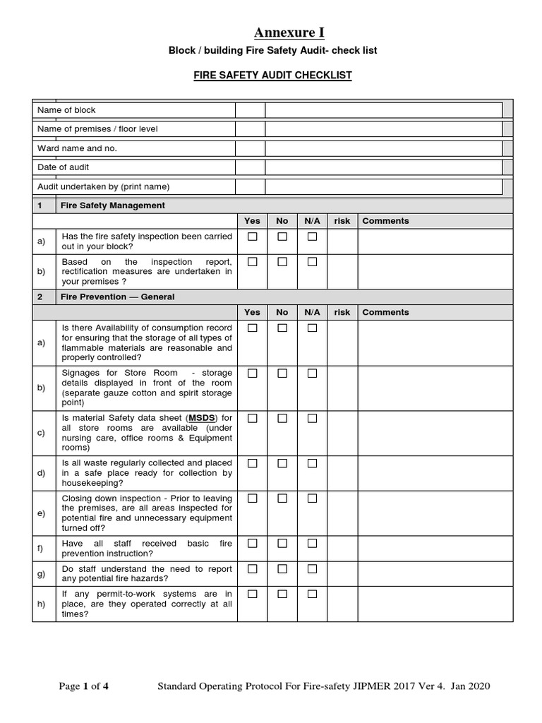 Fire Safety Audit Checklist SOP | PDF | Fire Safety | Stairs