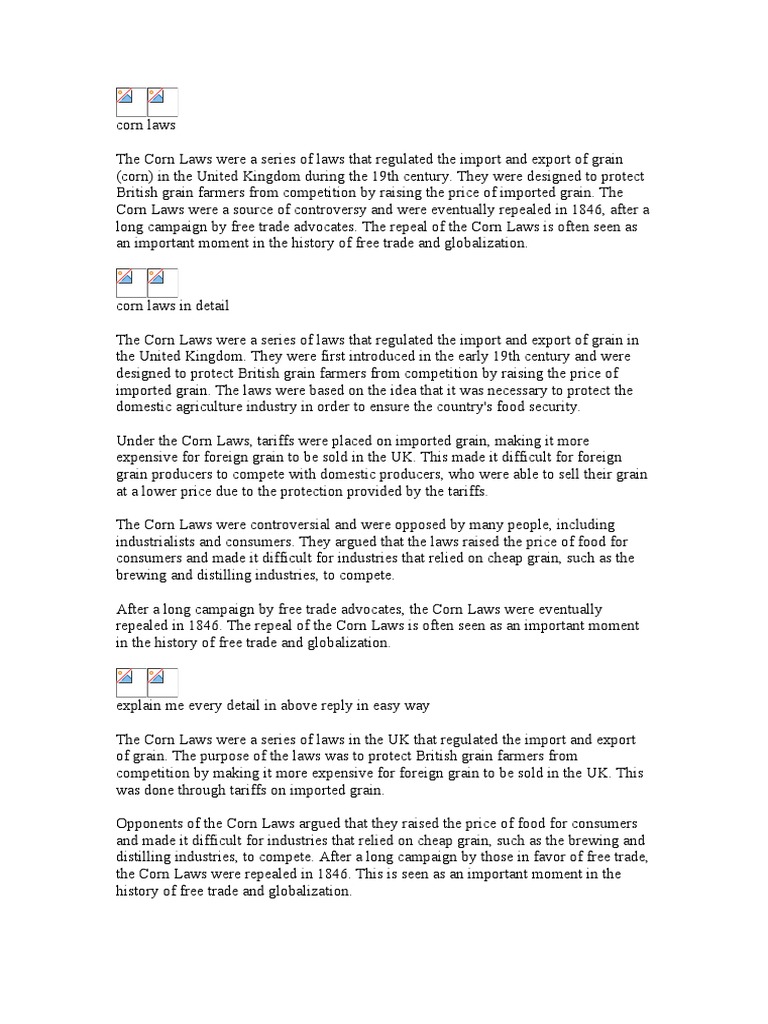 Corn Laws Class 10 Social Science Extremely Simple and Detailed PDF
