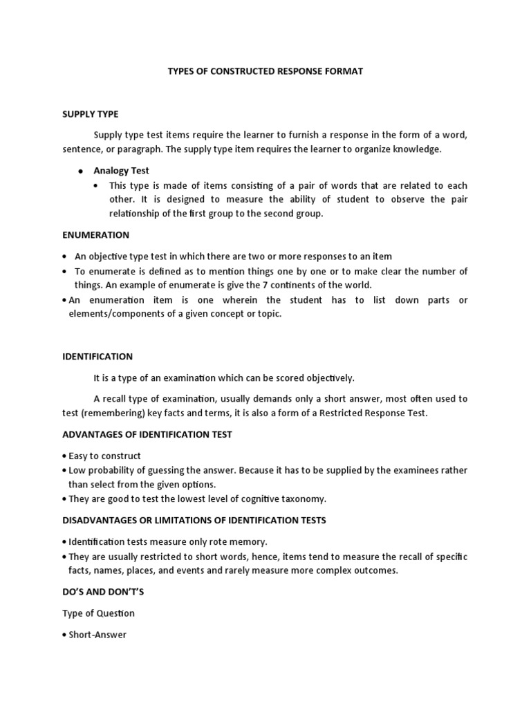 Types of Constructed Response Tests | PDF | Language Arts & Discipline