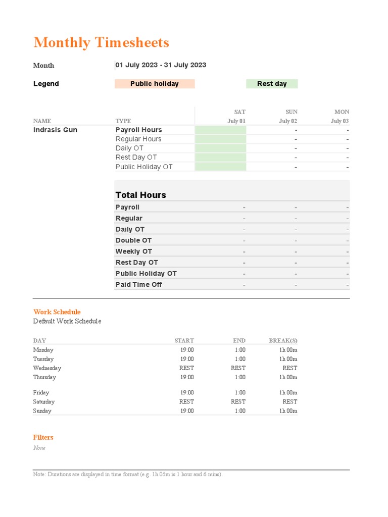 Monthly Timesheet Amazon  Service 2023.07.01 To 2023.07.31 PDF