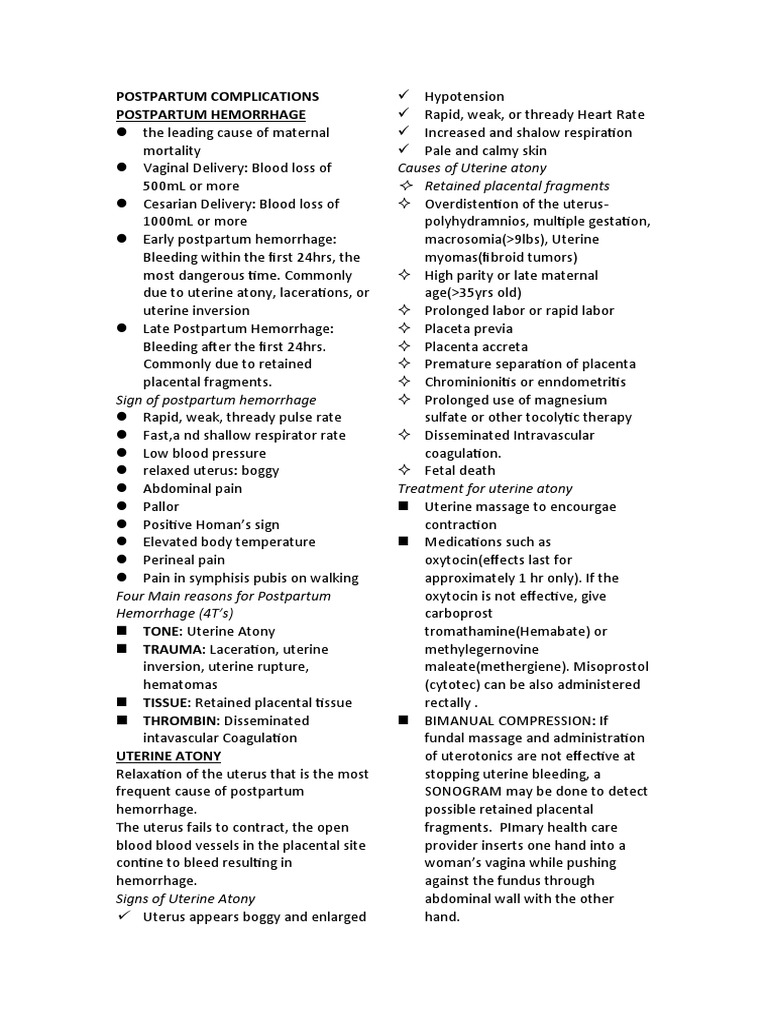 Postpartum Health Risks Guide | PDF | Childbirth | Uterus