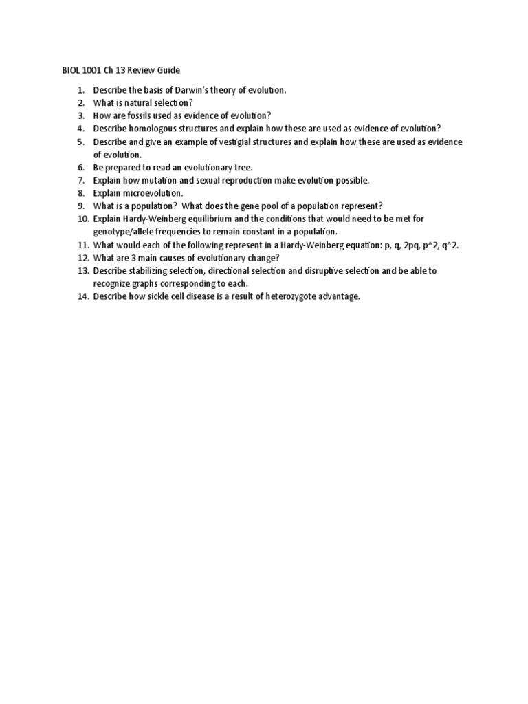 Biol 1001 Ch 13 Study Guide Pdf