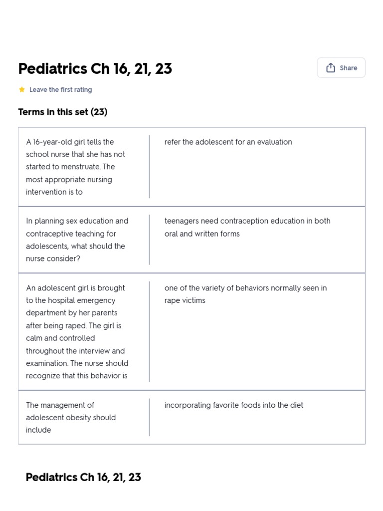 Pediatrics CH 16, 21, 23 Flashcards - Quizlet | PDF