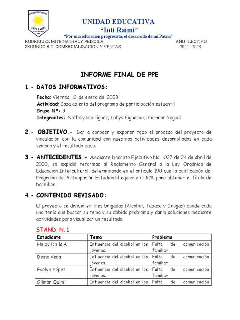 Informe Final Casa Abierta Ppe 2 | PDF