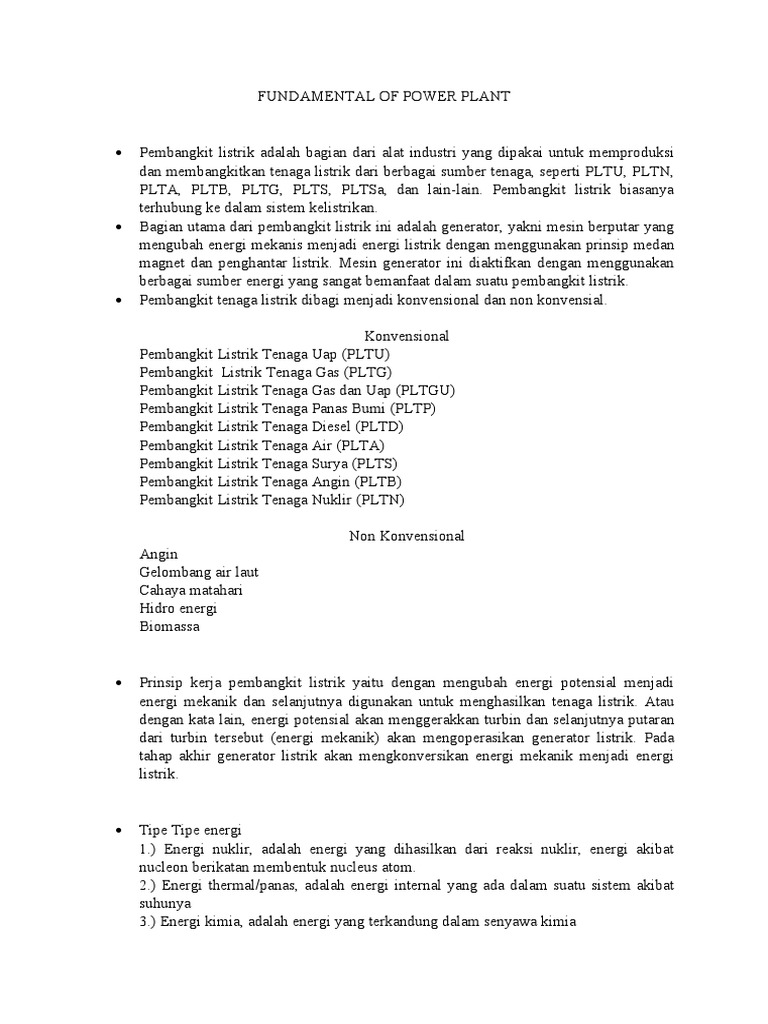 Fundamental Of Power Plant Ptl Pdf Teknologi Rekayasa