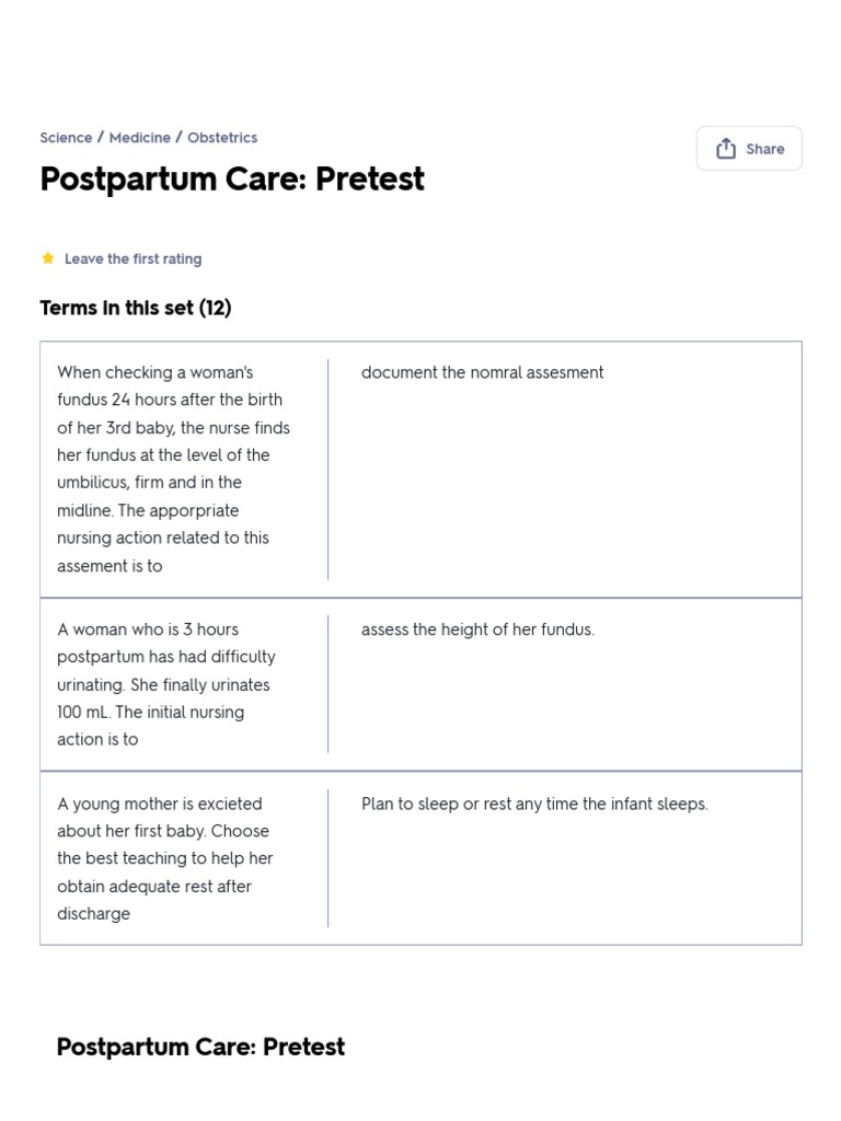 Postpartum care pretest flashcards quizlet pdf