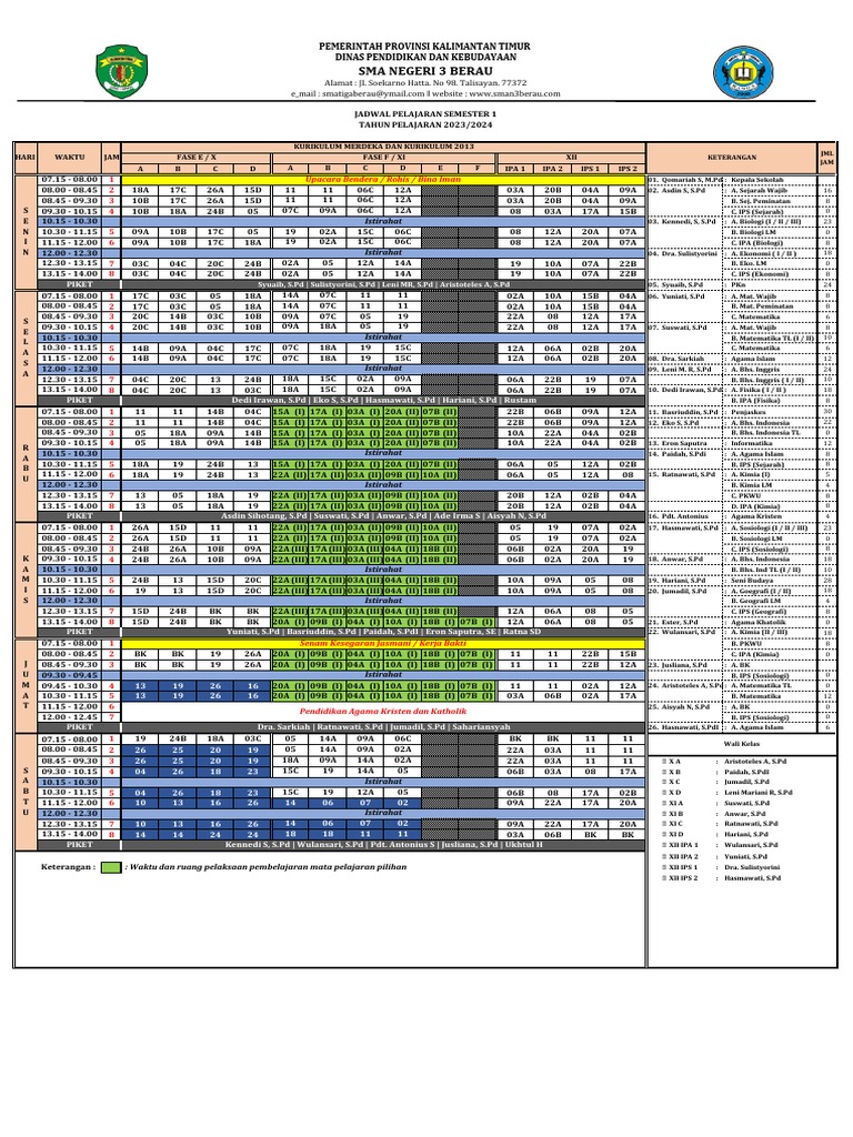 Jadwal Pelajaran 2023-2024 Revisi | PDF
