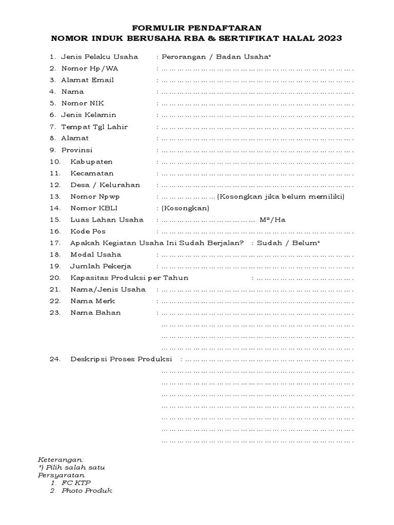 FORM PENDAFTARAN NIB & Halal | PDF | Teknologi & Rekayasa