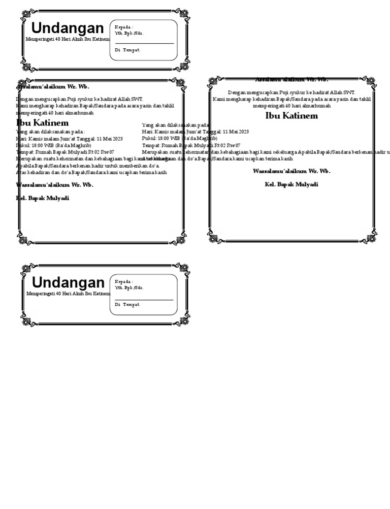 Undangan 40 Harian | PDF