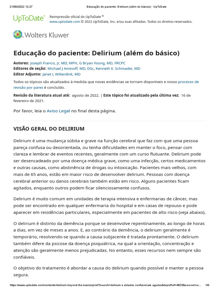 Educação do paciente_ Delirium (além do básico) UpToDate PDF