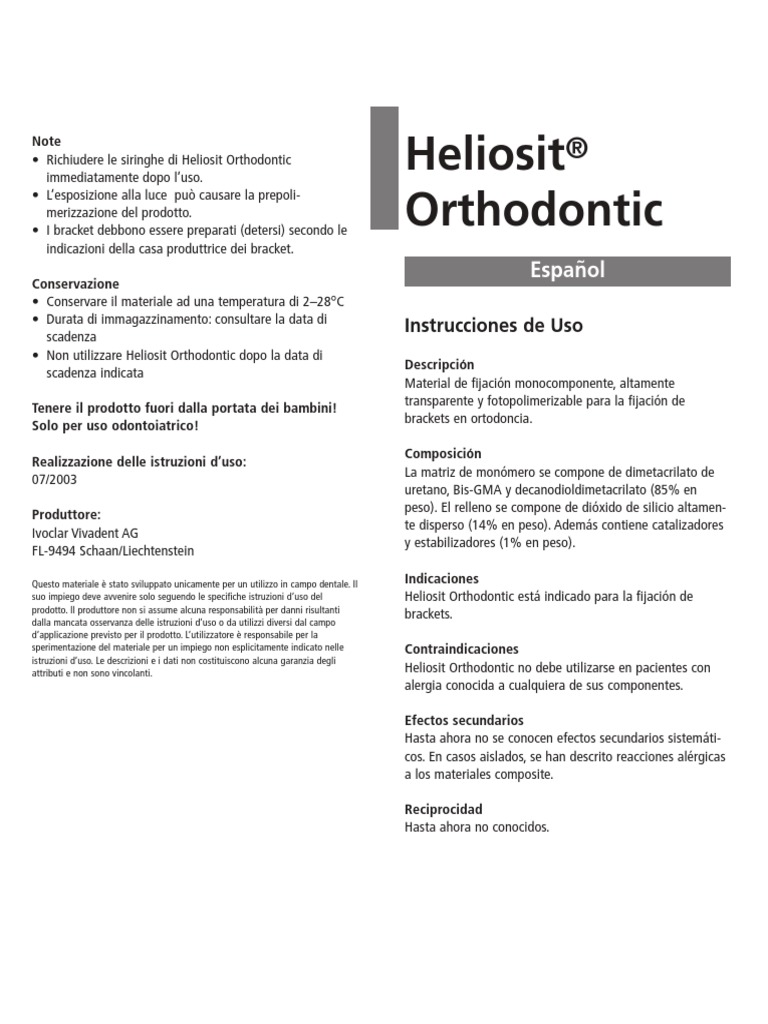 HeliositOrthodontic Instrucciones de Uso | PDF