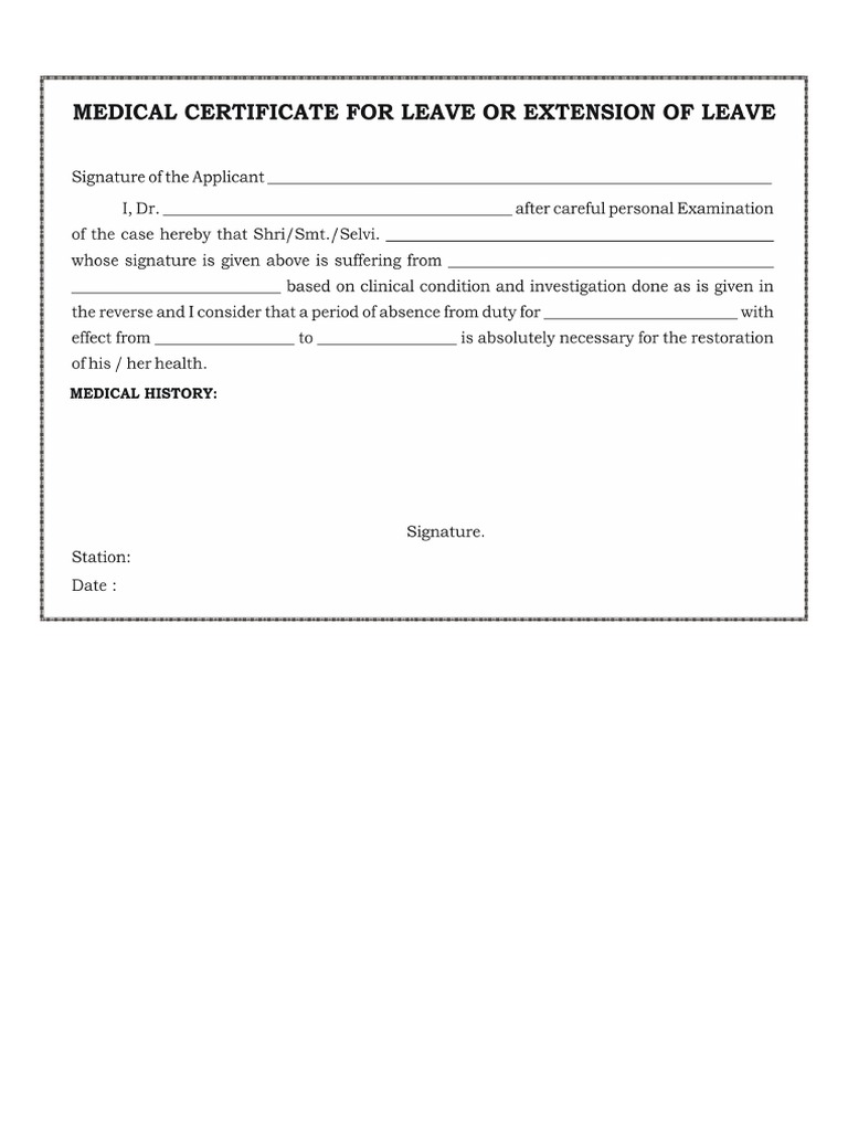 Medical Certificate For Leave or Extension of Leave | PDF