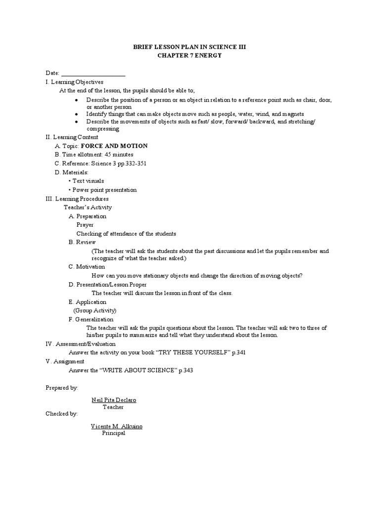 Brief Lesson Plan in Science III PDF Lesson Plan Teachers