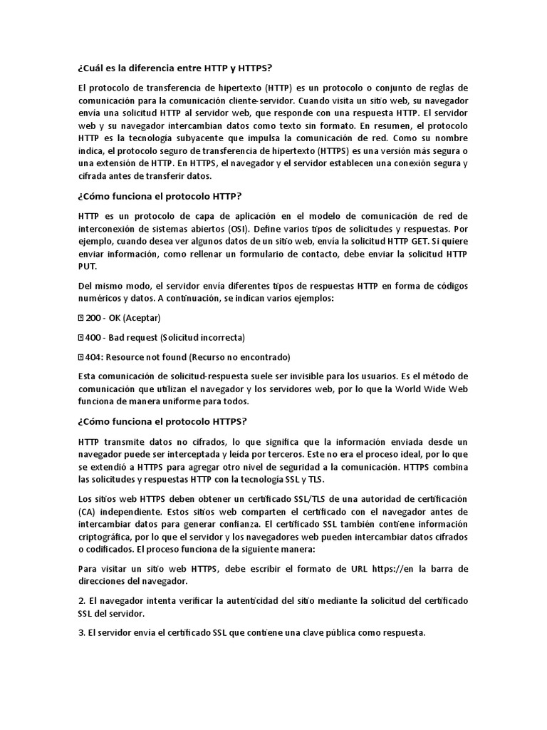 Diferencias entre HTTP y HTTPS | PDF | Transport Layer Security | Redes