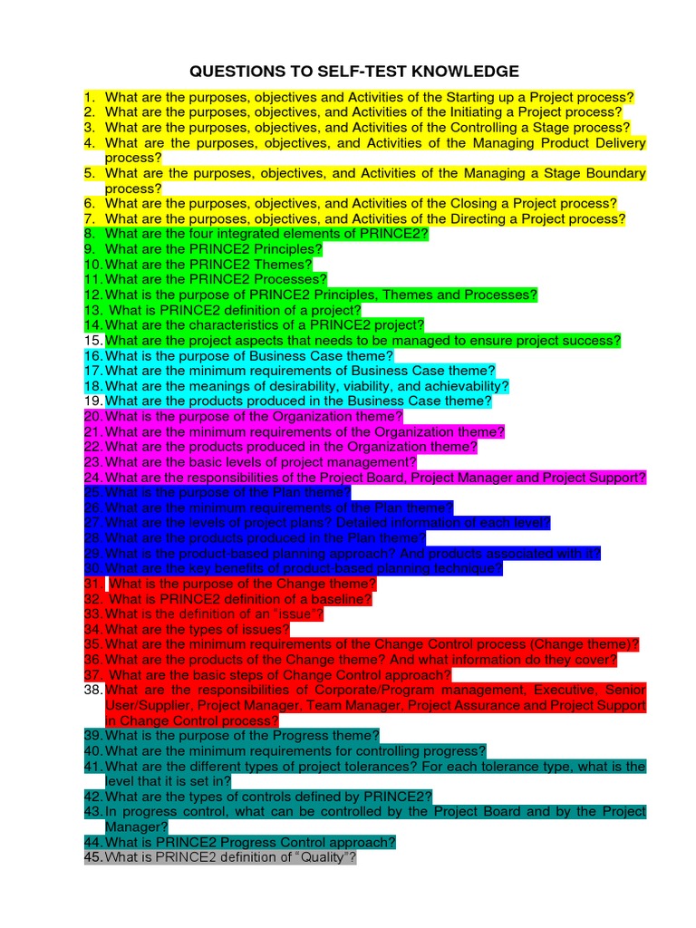 PRINCE2 Foundation Exam Revising Questions PDF Risk Quality