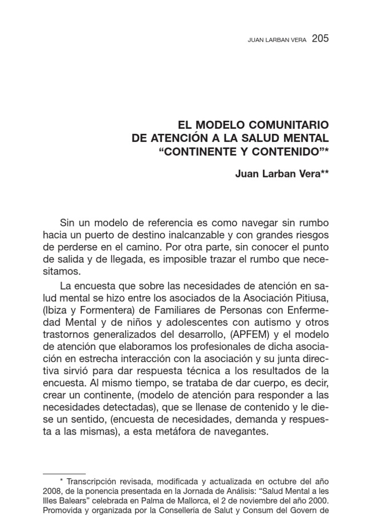El Modelo Comunitario de Atención A La Salud Mental Continente y ...