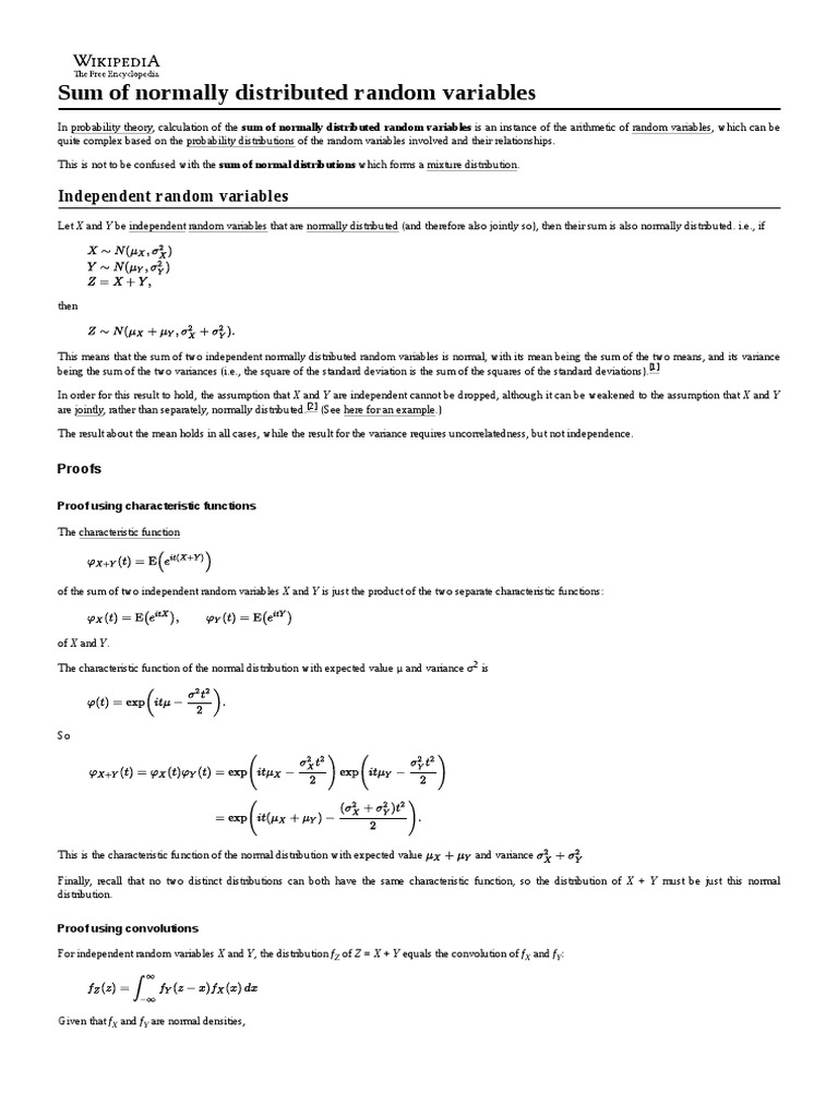 Sum of Normally Distributed Random Variables | PDF