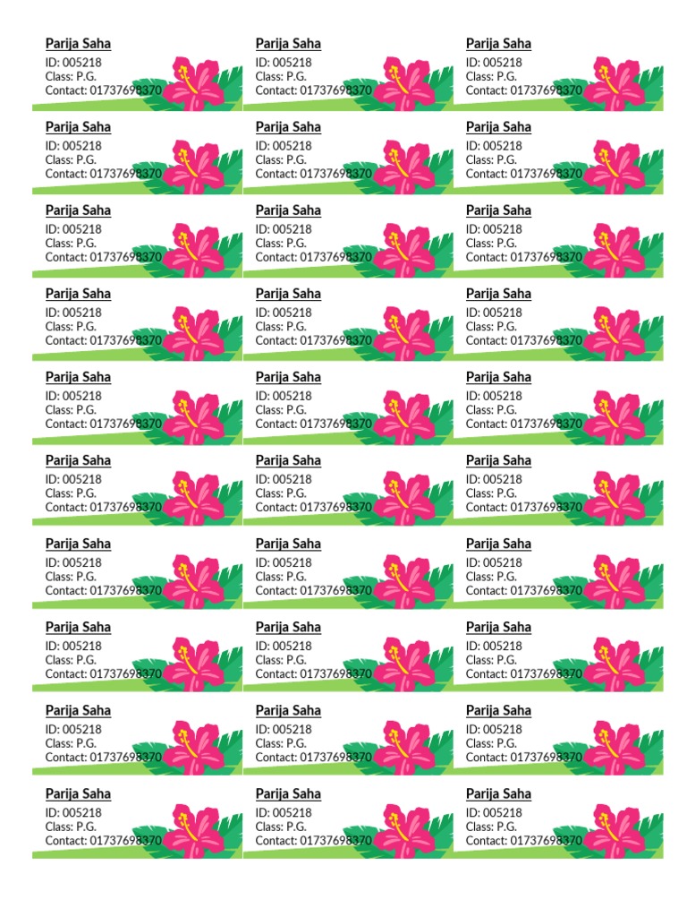 Parija Saha School Id Label | PDF