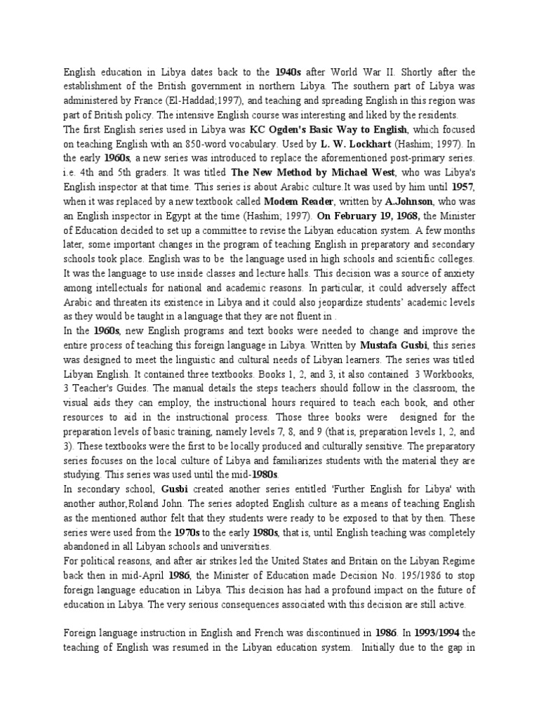 Evolution of English Education in Libya | PDF | Language Arts & Discipline