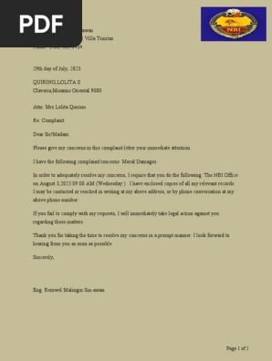 Complaint Letter