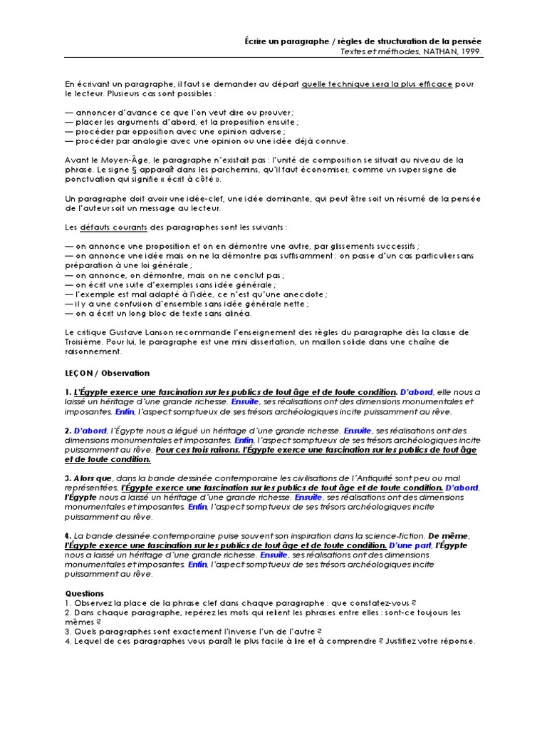 Les Paragraphes, Règles - Cycle L | PDF