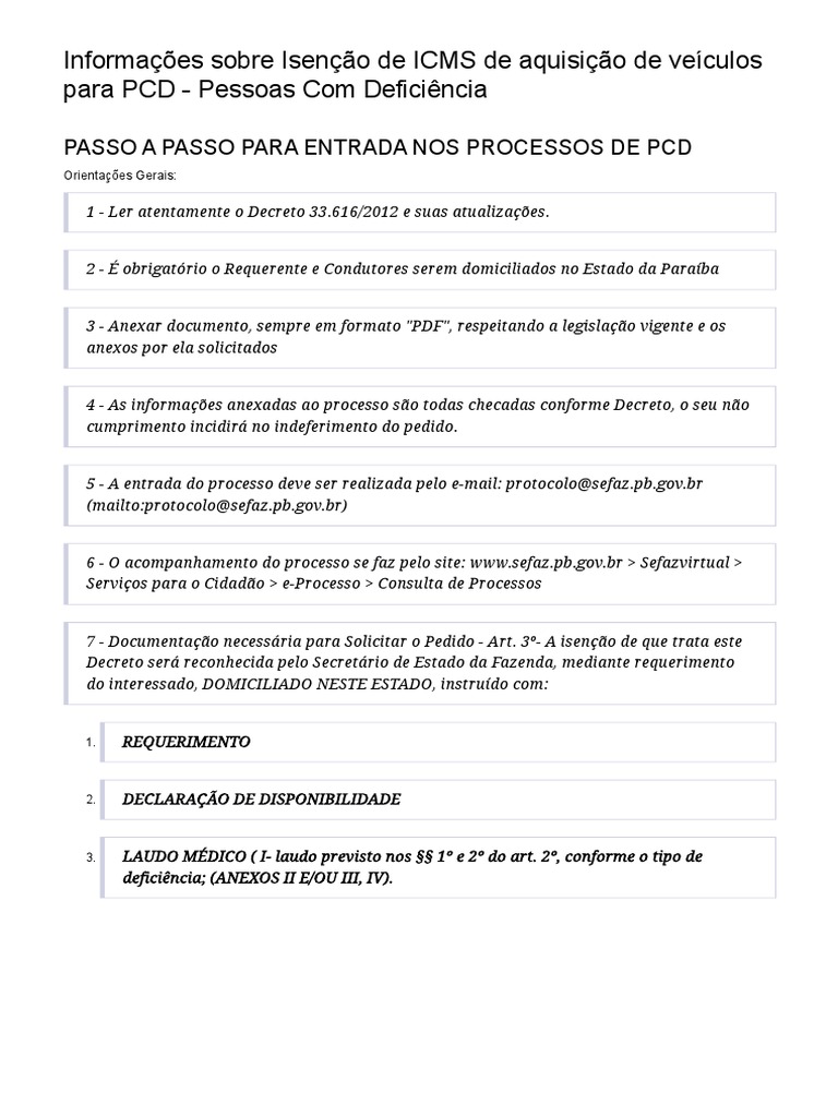 Isenção de ICMS para PCD na Paraíba | PDF