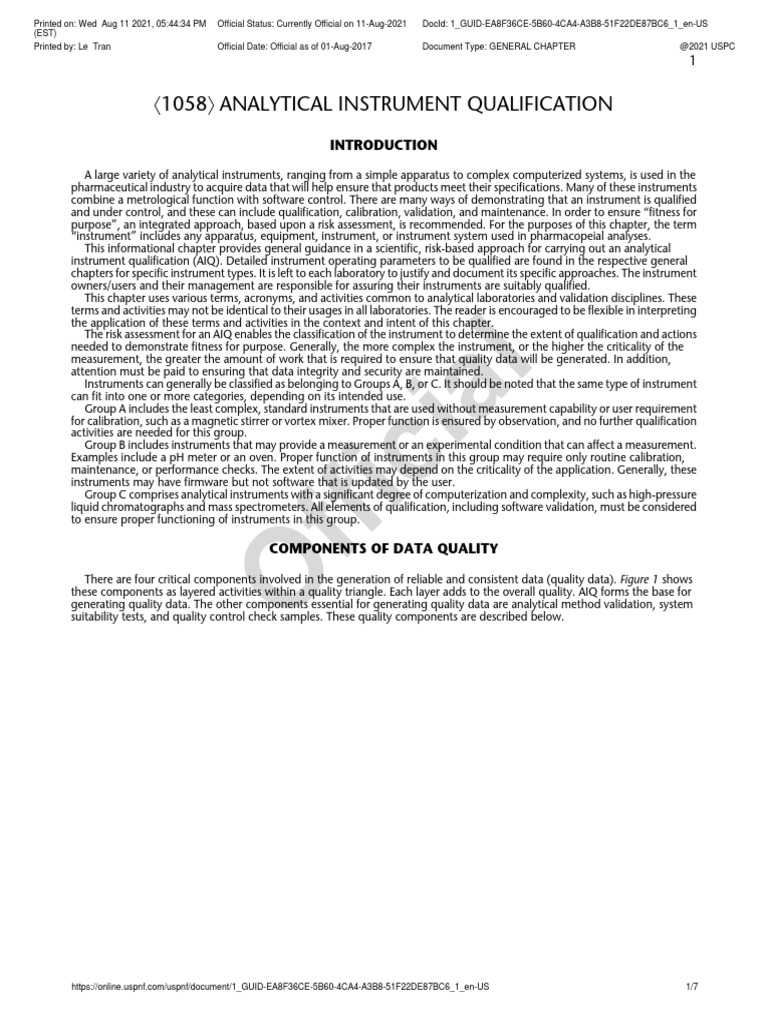 〈1058〉 ANALYTICAL INSTRUMENT QUALIFICATION PDF