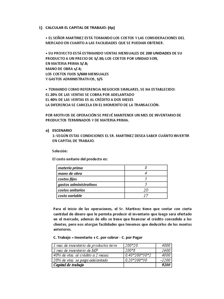 Calcular El Capital de Trabajo | PDF | Inventario | Mercado (economía)