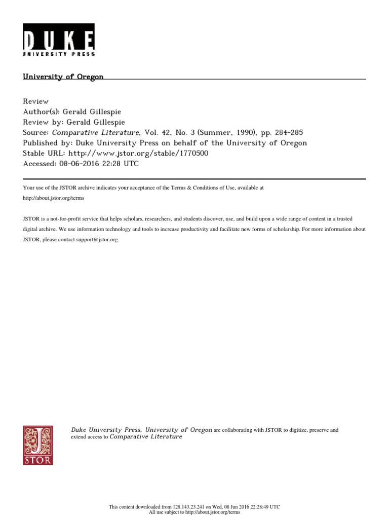 Duke University Press, University of Oregon Comparative Literature