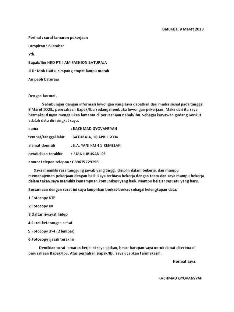Surat Lamaran Kerja | PDF