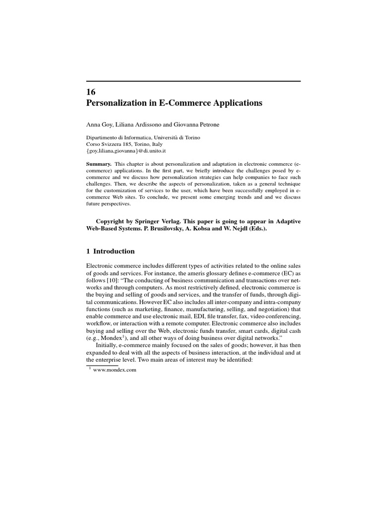 Personalization in E-Commerce Applications | PDF | E Commerce | Online ...
