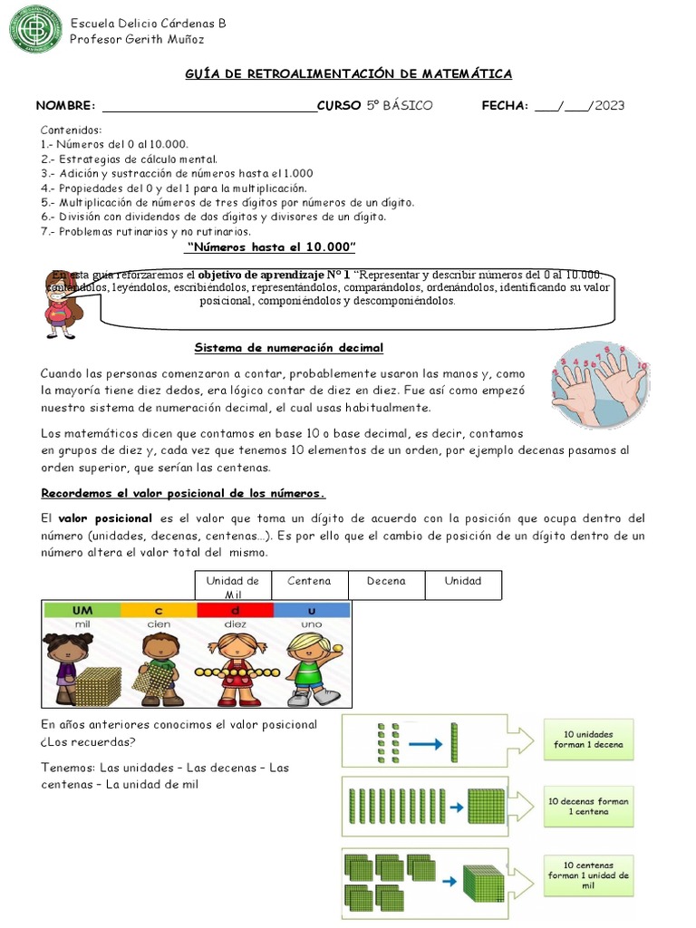Guía de Matemáticas para 5° Básico | PDF | Sustracción | Multiplicación